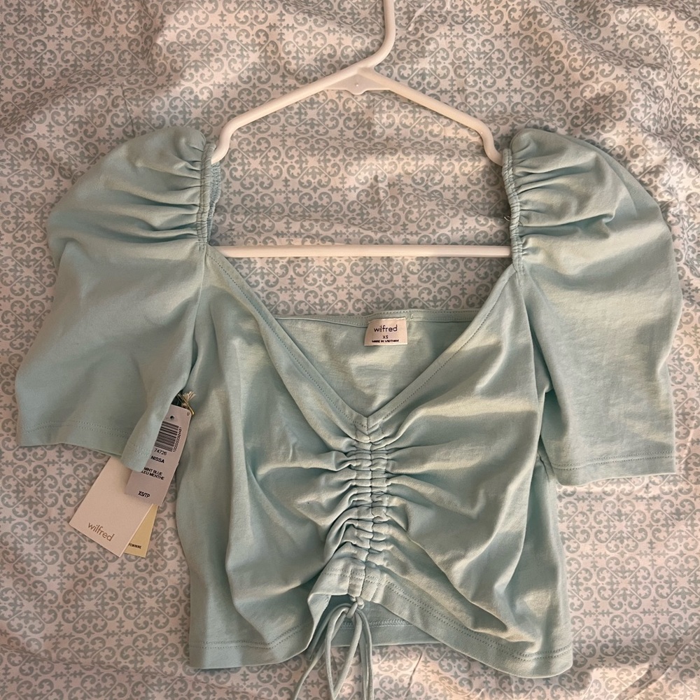 Baby Blue/ Aqua Puff-Sleeve Wilfred Top